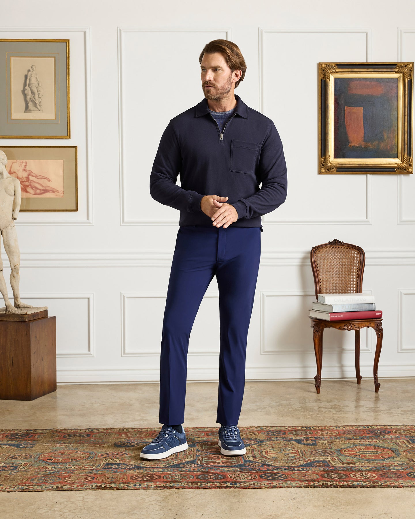 Zanella Corduroy Pants Made in Italy Men's W33 cotton navy blue type Vintage Second Hand
